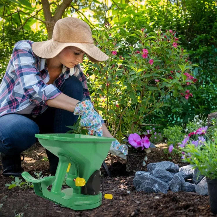 Hand-Powered Seed Spreader for Fertilizer, Salt, Ice Melt Gardens Lawns Small Farms Tool