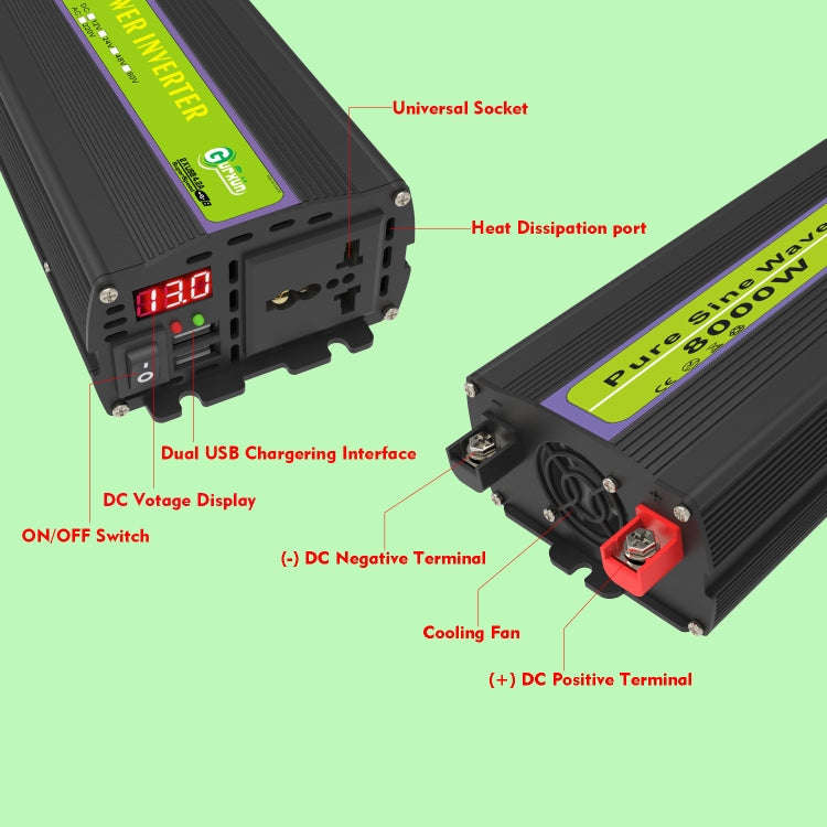 Gurxun 12V-220V 8000W Pure Sine Wave Inverter Car Single Digital Display Voltage Converter