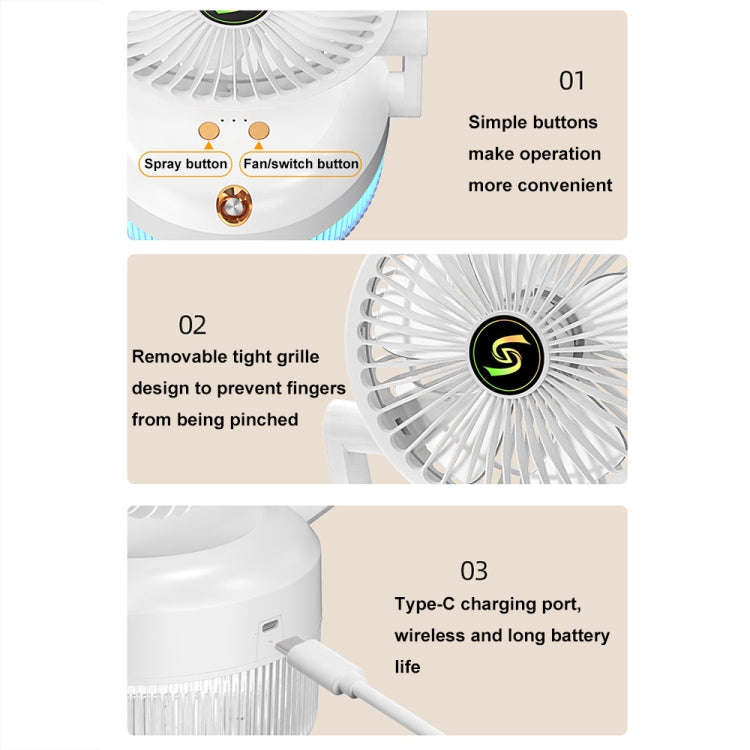 USB Charging Folding Desktop Spray Humidification Fan with Night Light(White)