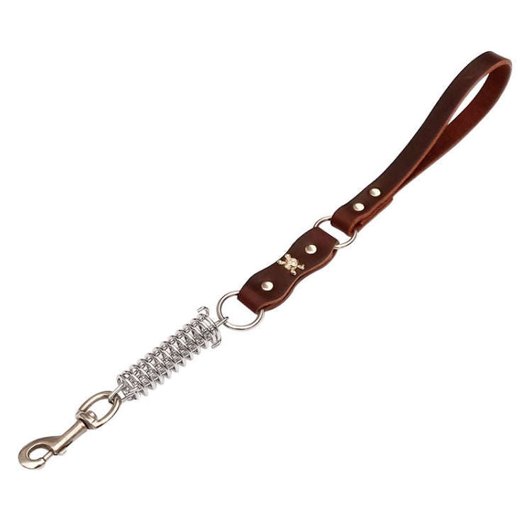 Leather Dog Leash Pet Tow Rope Chain, Style: With Spring(Coffee)