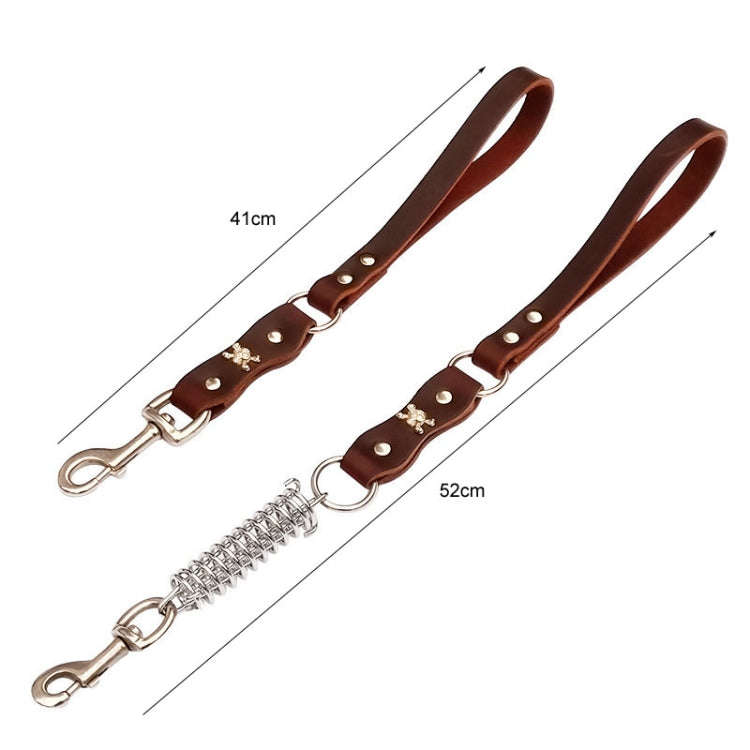 Leather Dog Leash Pet Tow Rope Chain, Style: Without Spring(Coffee)