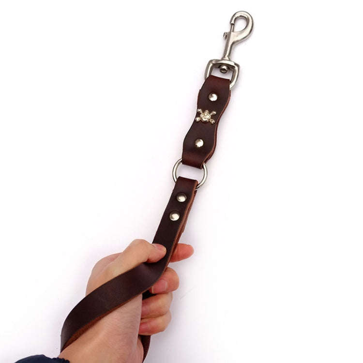 Leather Dog Leash Pet Tow Rope Chain, Style: Without Spring(Coffee)