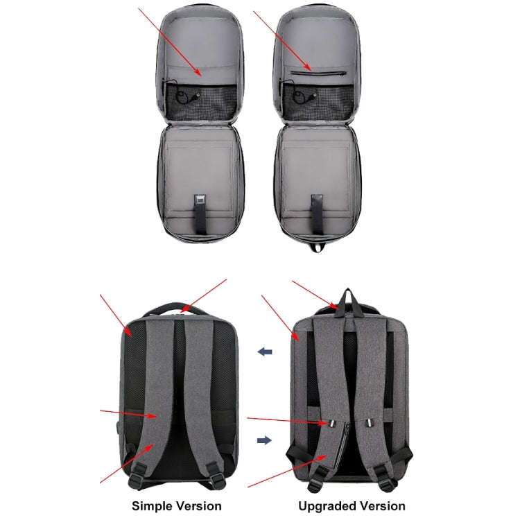 15 inch Large-Capacity Waterproof Business Commuter Laptop Backpack with USB Port(Simplified Gray)