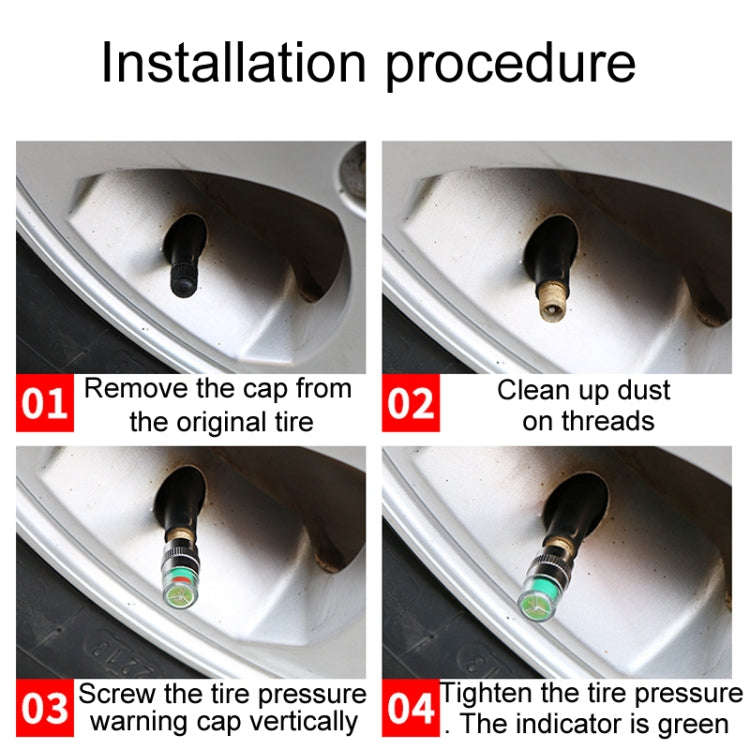 4pcs /Set Vehicle Tire Valve Caps High Precision Tire Pressure Monitoring Warning Cap, Model: Pla...
