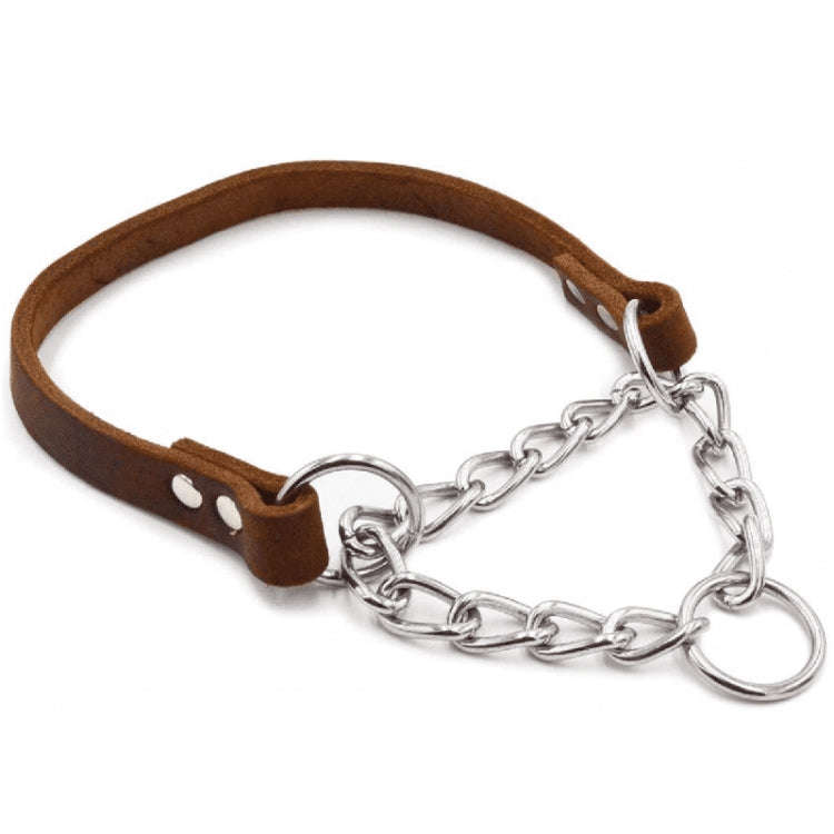 Half P Shape Pet Dog Collar Leather Dog Chain Collar, Size: L(Coffee)