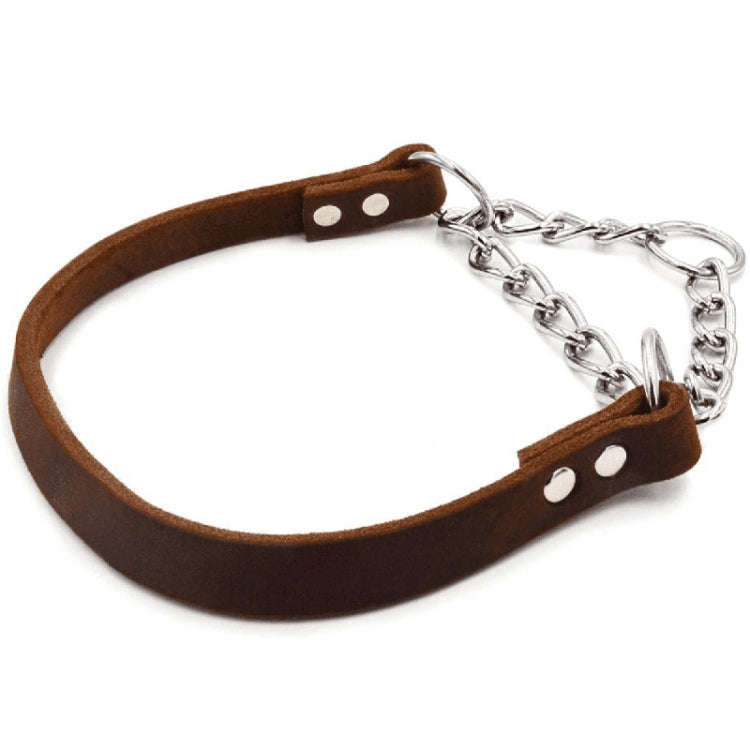 Half P Shape Pet Dog Collar Leather Dog Chain Collar, Size: L(Coffee)