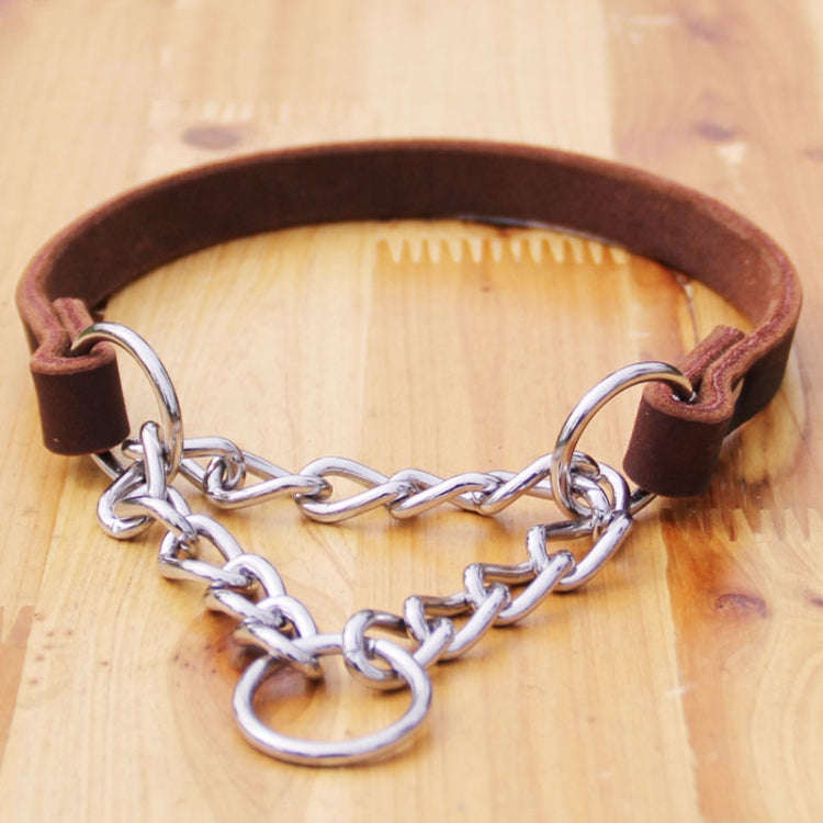 Half P Shape Pet Dog Collar Leather Dog Chain Collar, Size: L(Coffee)