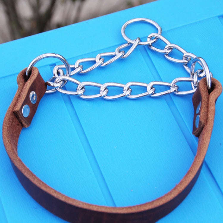Half P Shape Pet Dog Collar Leather Dog Chain Collar, Size: L(Coffee)