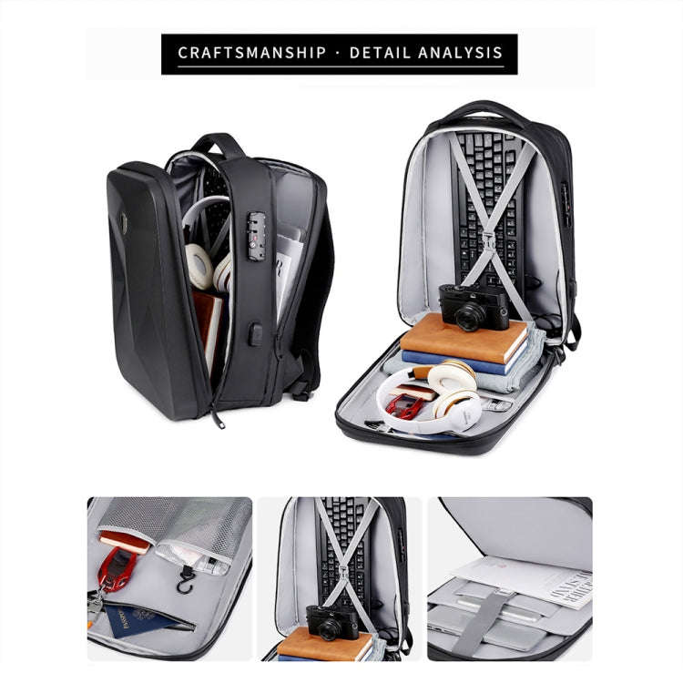 17 inch Password Lock Large Capacity Waterproof Laptop Backpack with USB Port(Black)