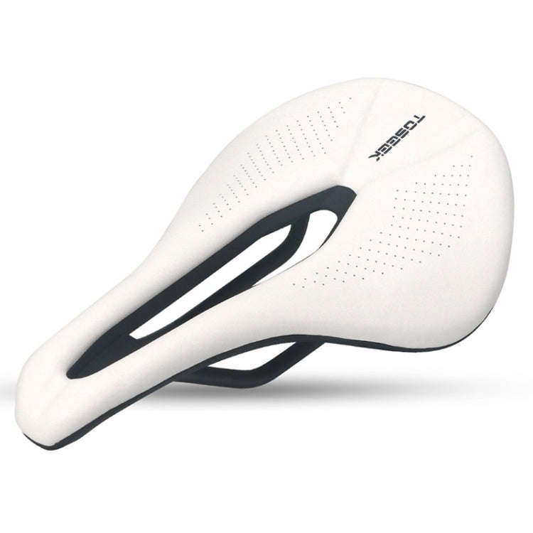 TOSEEK Bicycle Wide Seat Cushion Shock Absorption Comfortable Saddle, Color: White