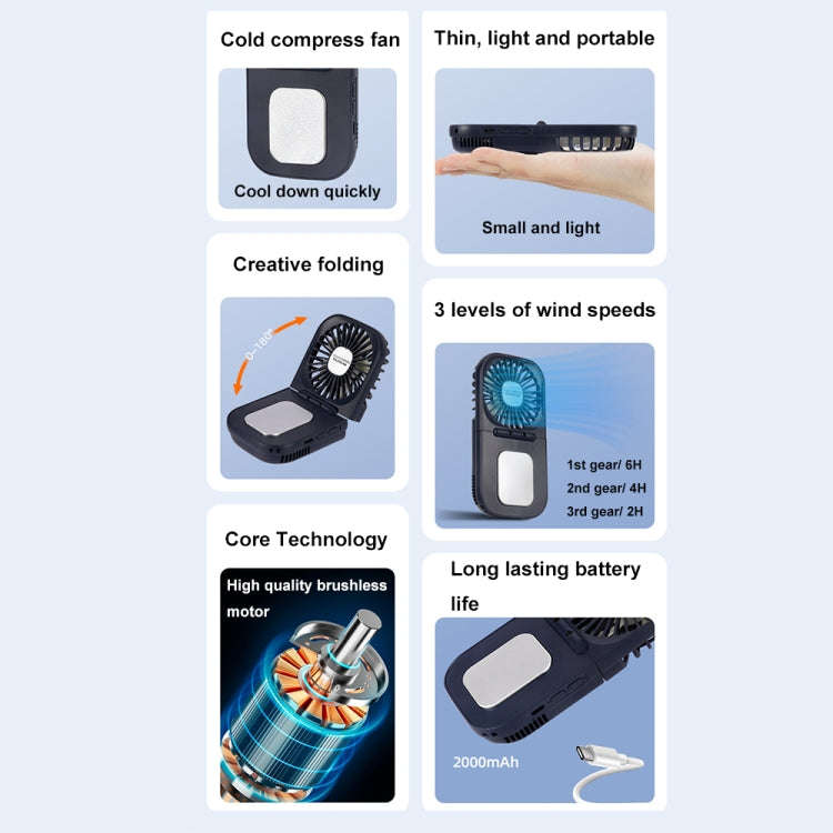 USB Charging Folding Outdoor Handheld Mini Cold Compress Fan Desktop Cooling Fan(Navy Blue)