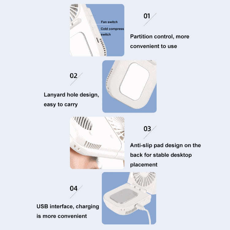 USB Charging Folding Outdoor Handheld Mini Cold Compress Fan Desktop Cooling Fan(Navy Blue)