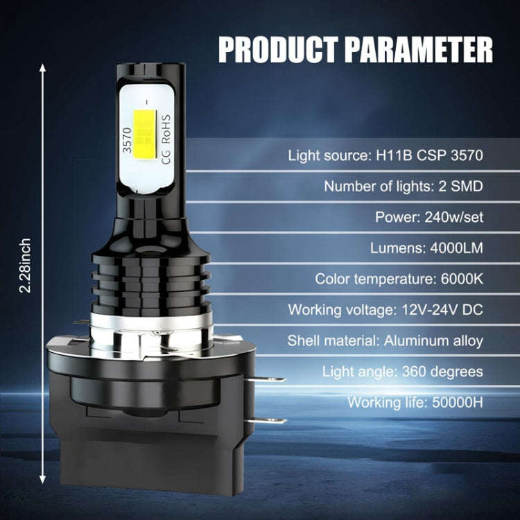 2pcs H11B 3570 2LED 80W Car Headlight Bulbs High Bright Fog Lights(Yellow)
