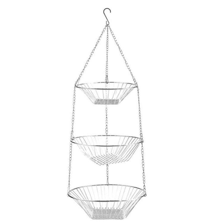 3-tier Hanging Fruit Basket Wrought Iron Fruit Vegetable Storage Organizer(Silver)