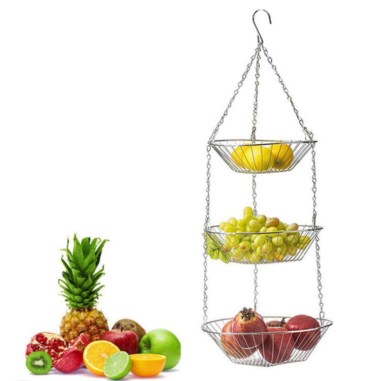 3-tier Hanging Fruit Basket Wrought Iron Fruit Vegetable Storage Organizer(Bronze)