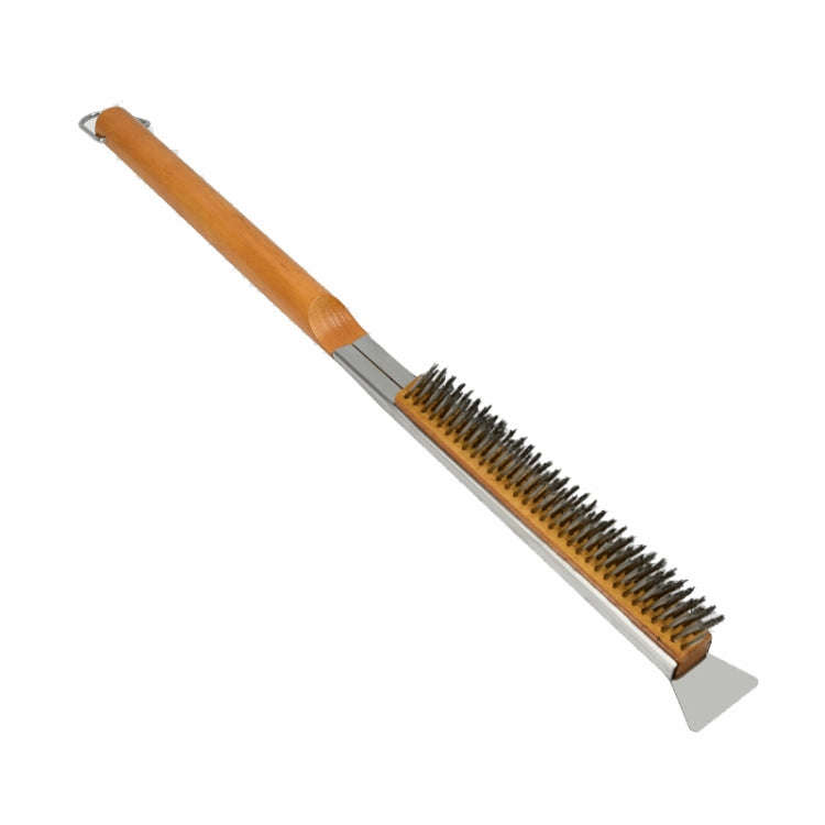 21 Inch Wooden Handle Pizza Oven Brush with Stone Scraper, Spec: Stainless Steel Wire Bristles Co...