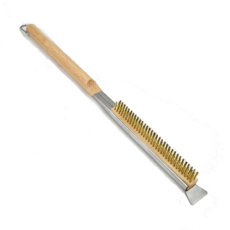 21 Inch Wooden Handle Pizza Oven Brush with Stone Scraper, Spec: Stainless Steel Wire Bristles Pr...