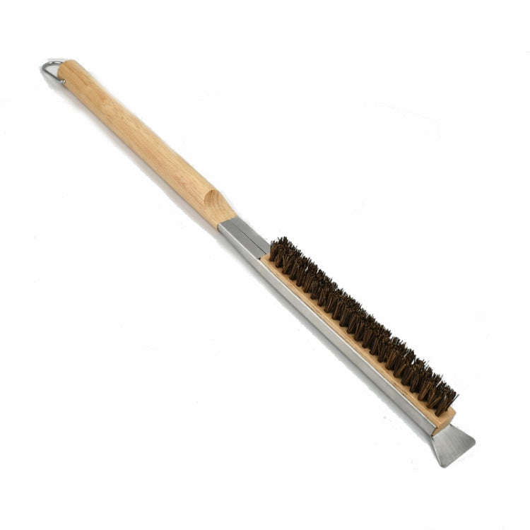 21 Inch Wooden Handle Pizza Oven Brush with Stone Scraper, Spec: Palm Stalk Fiber Bristles Primar...