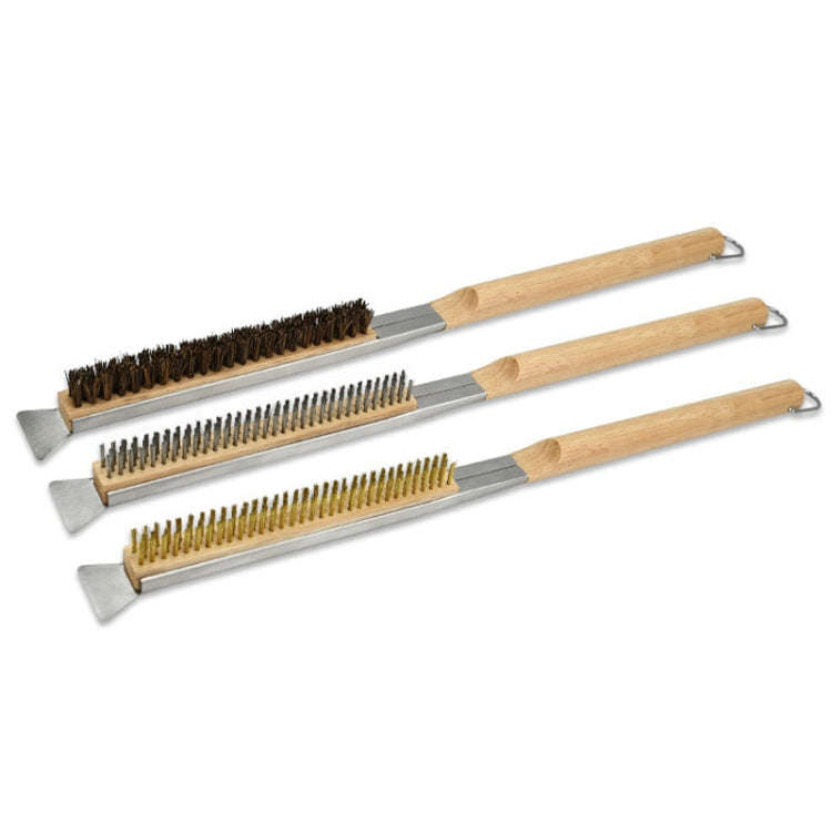 21 Inch Wooden Handle Pizza Oven Brush with Stone Scraper, Spec: Stainless Steel Wire Bristles Pr...