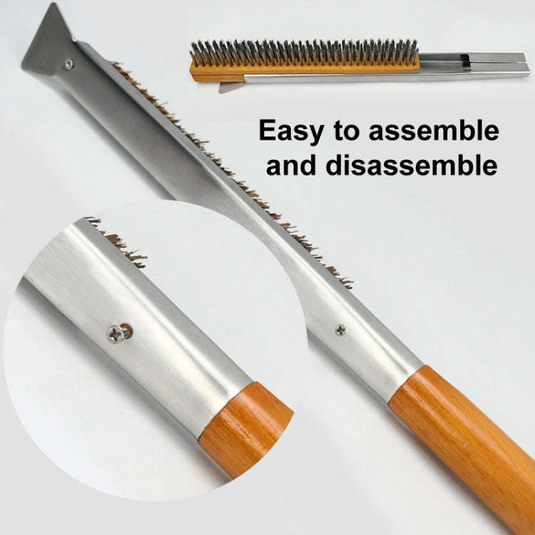 21 Inch Wooden Handle Pizza Oven Brush with Stone Scraper, Spec: Stainless Steel Wire Bristles Pr...