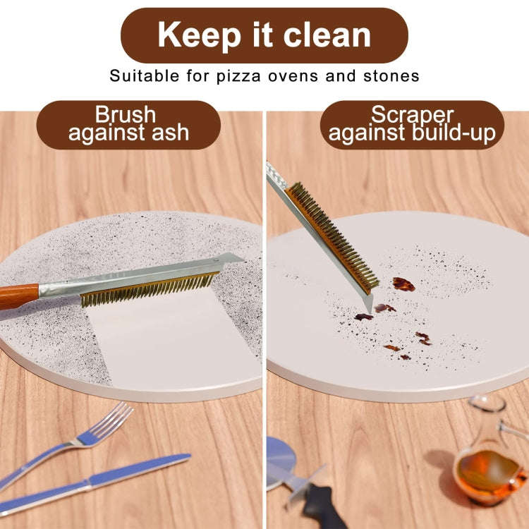 21 Inch Wooden Handle Pizza Oven Brush with Stone Scraper, Spec: Copper Wire Bristles Primary Color