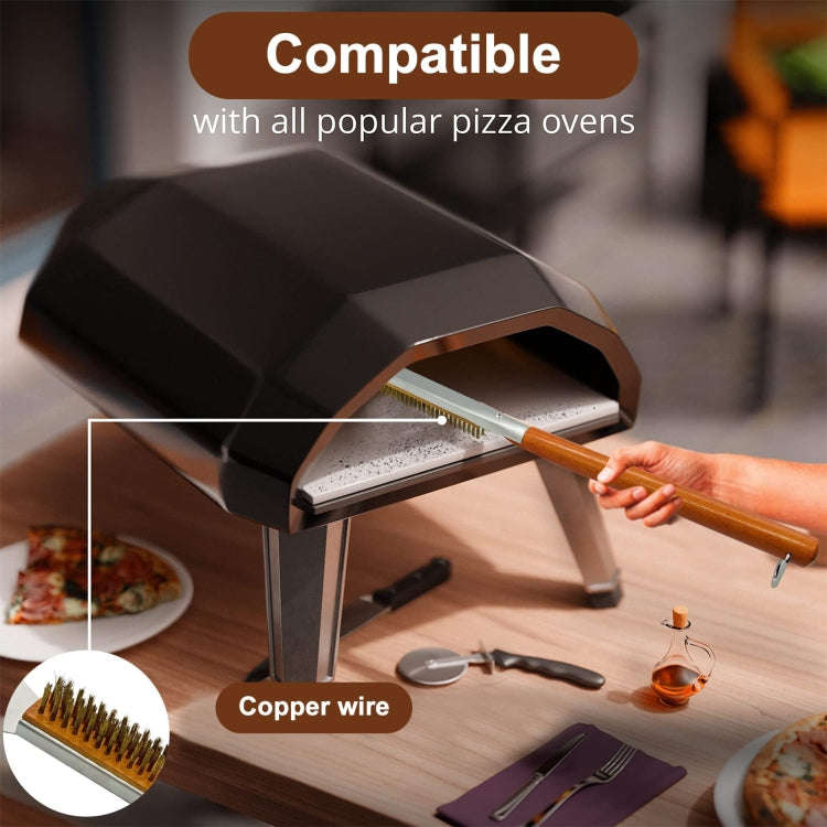 21 Inch Wooden Handle Pizza Oven Brush with Stone Scraper, Spec: Stainless Steel Wire Bristles Pr...