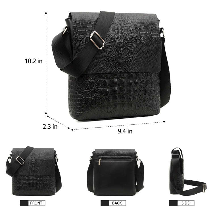 Men Vertical PU Leather Shoulder Bag Water-Repellent Casual Briefcase(Black)