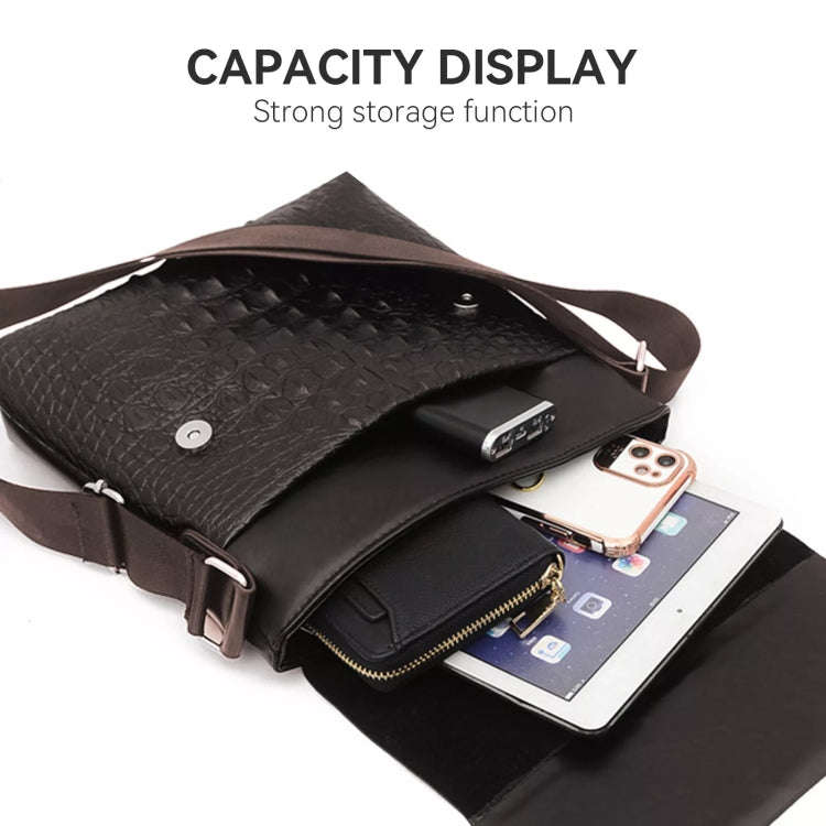 Men Vertical PU Leather Shoulder Bag Water-Repellent Casual Briefcase(Brown)