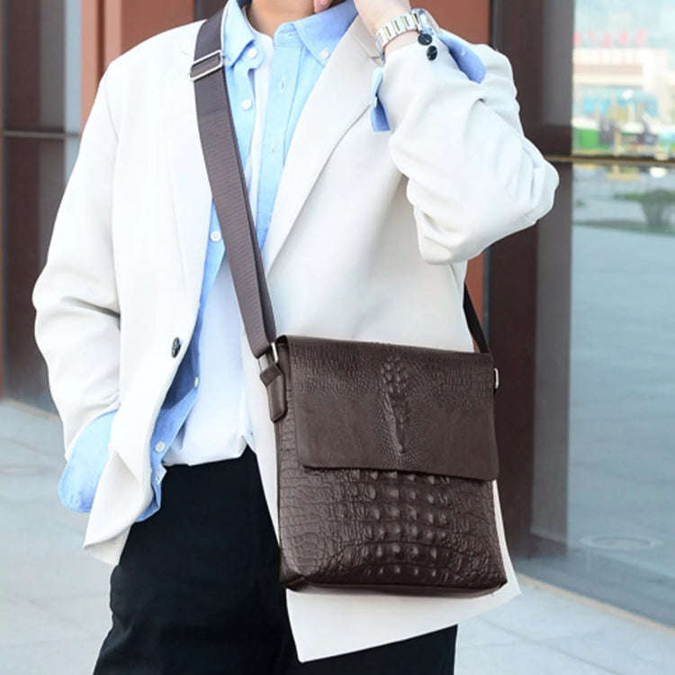 Men Vertical PU Leather Shoulder Bag Water-Repellent Casual Briefcase(Brown)