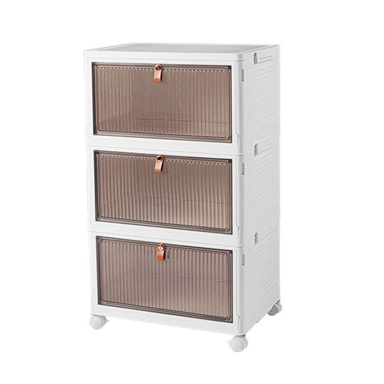 3-Tier Stackable Plastic Storage Bins With Wheels & Magnetic Door For Snacks, Clothes, Kitchen Su...