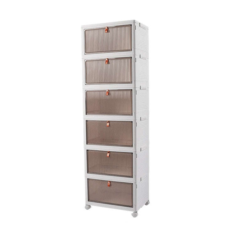 6-Tier Stackable Plastic Storage Bins With Wheels & Magnetic Door For Snacks, Clothes, Kitchen Su...