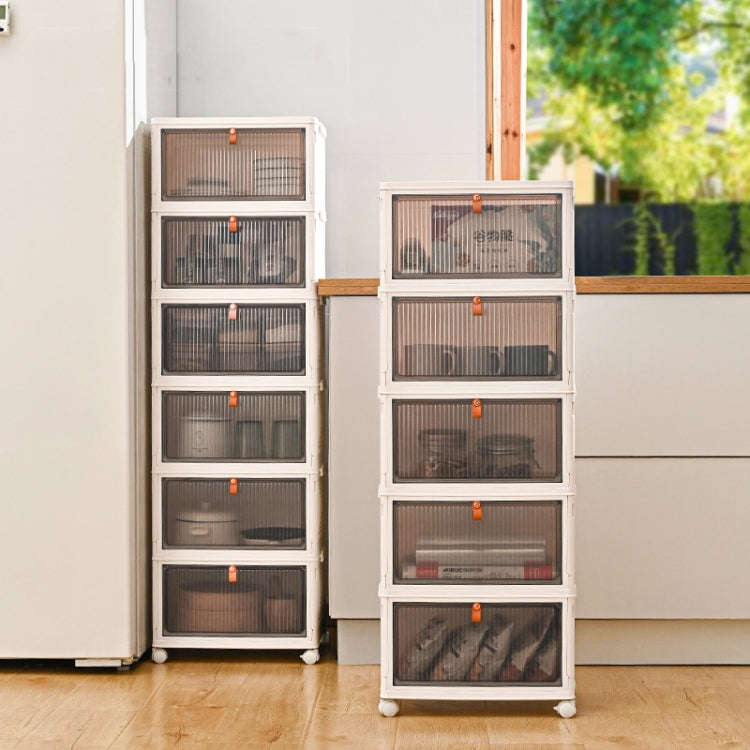 2-Tier Stackable Plastic Storage Bins With Wheels & Magnetic Door For Snacks, Clothes, Kitchen Su...