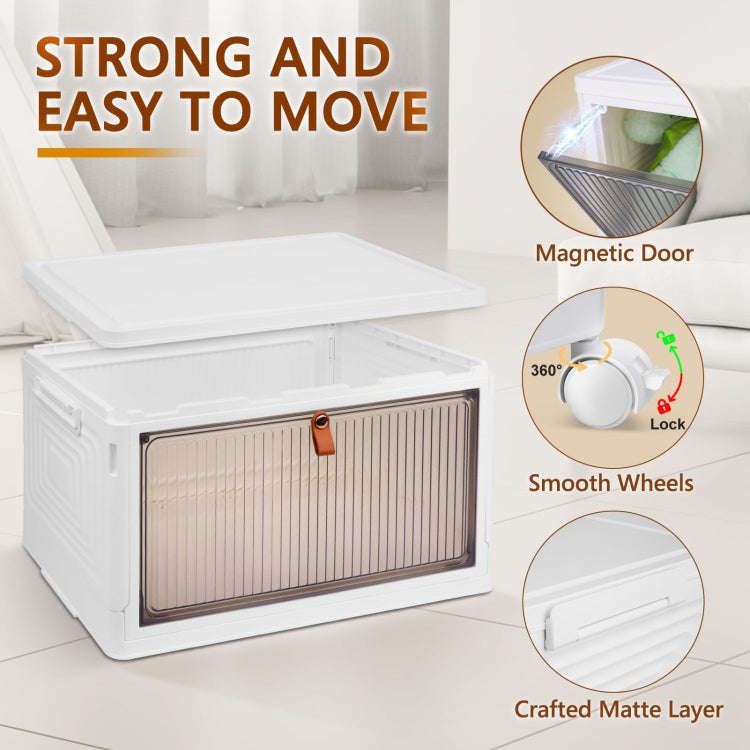 2-Tier Stackable Plastic Storage Bins With Wheels & Magnetic Door For Snacks, Clothes, Kitchen Su...