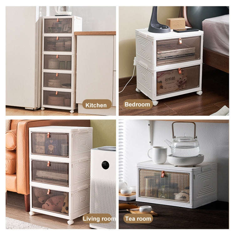 2-Tier Stackable Plastic Storage Bins With Wheels & Magnetic Door For Snacks, Clothes, Kitchen Su...
