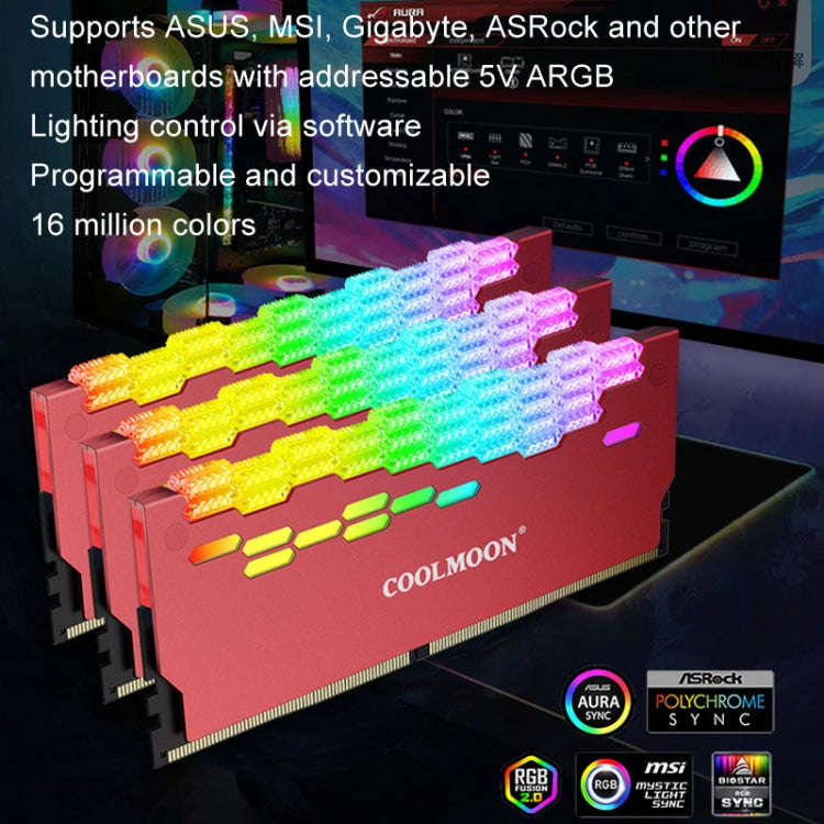 COOLMOON RA-2 Heatsink Cooler ARGB Colorful Flashing Memory Bank Cooling Radiator For PC Desktop ...