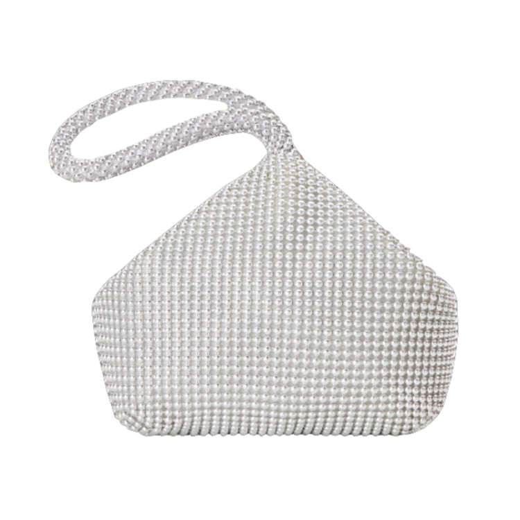 Evening Clutch Bag Ladies Banquet Soft Beaded Handbag(Silver)