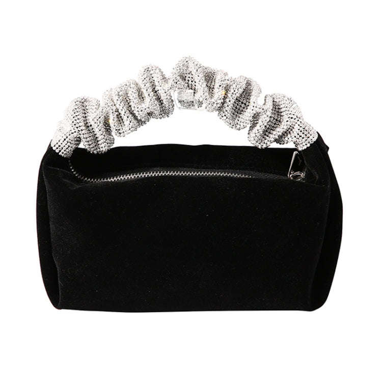 Velvet With Rhinestones Evening Bag Ladies Banquet Evening Clutch Bag(Black)