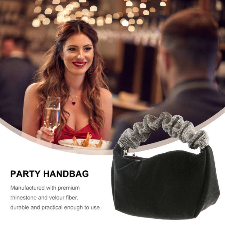 Velvet With Rhinestones Evening Bag Ladies Banquet Evening Clutch Bag(Black)