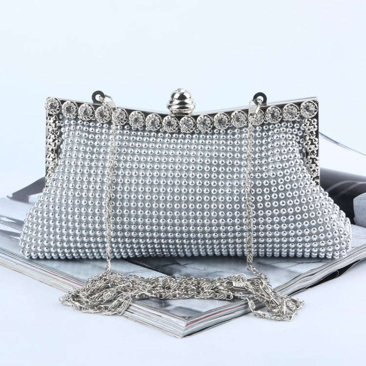 Aluminum Beads Rhinestone Evening Bag Ladies Banquet Evening Clutch Bag(Silver)