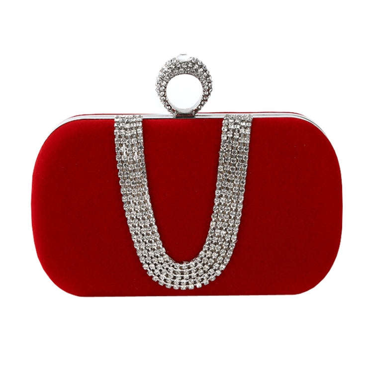 U-Shape Embellished Evening Bag Ladies Banquet Evening Clutch Bag(Red)