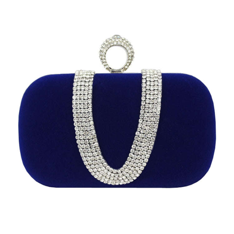 U-Shape Embellished Evening Bag Ladies Banquet Evening Clutch Bag(Sapphire Blue)