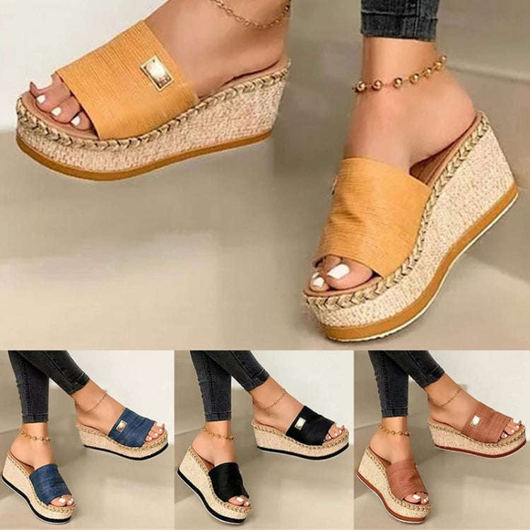 Summer Casual Sandals Women Shoes Hemp Rope Woven Thick Bottom Slope Heel Slippers, Size: 38(Blue)