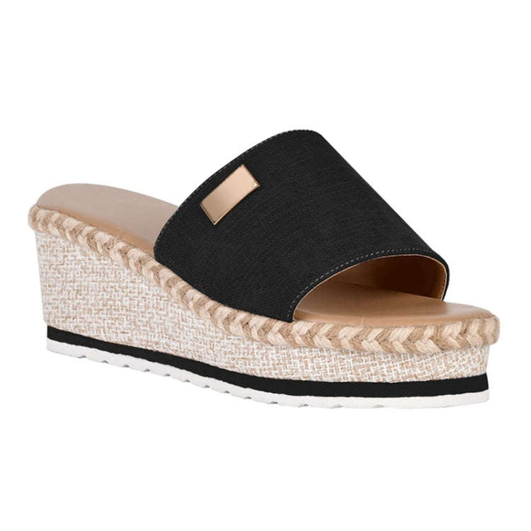 Summer Casual Sandals Women Shoes Hemp Rope Woven Thick Bottom Slope Heel Slippers, Size: 38(Blue)