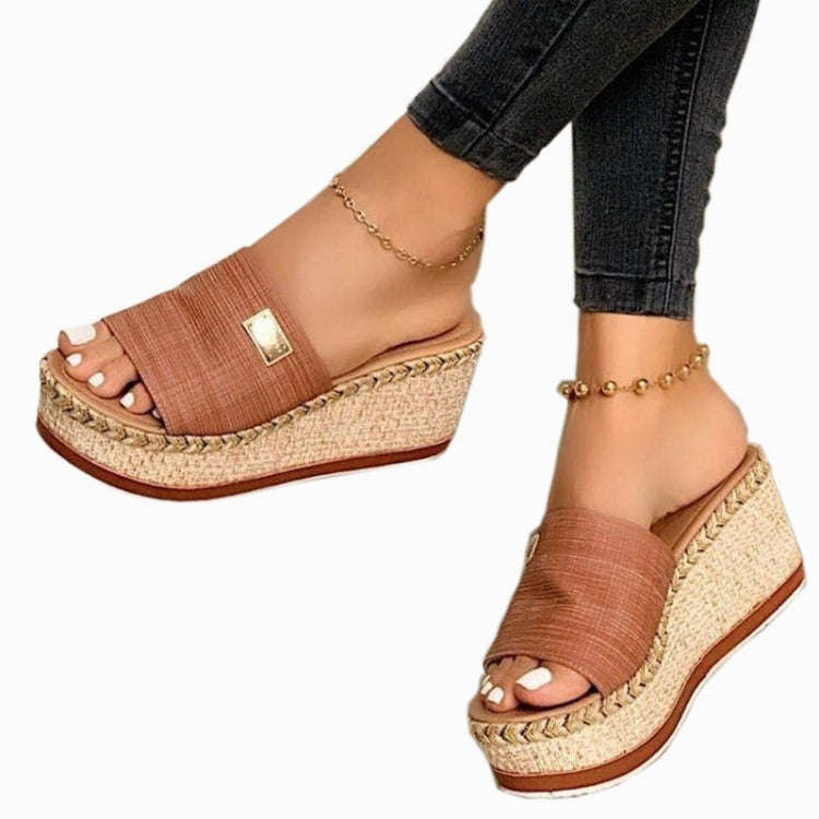 Summer Casual Sandals Women Shoes Hemp Rope Woven Thick Bottom Slope Heel Slippers, Size: 38(Blue)