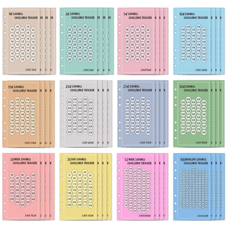 48 Sheets Euro Edition  Savings Challenge Trackers A6 Money Saving Budget Planner Cards