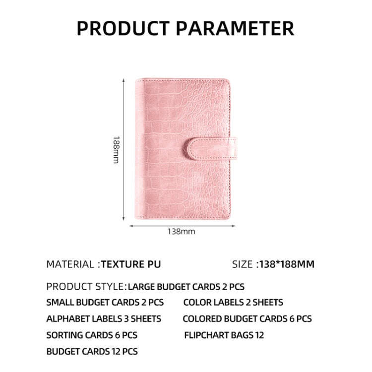 A6 German Loose Leaf Cash Budget Notebook Crocodile Pattern Macaron PU Leather Budget Planner(Pink)