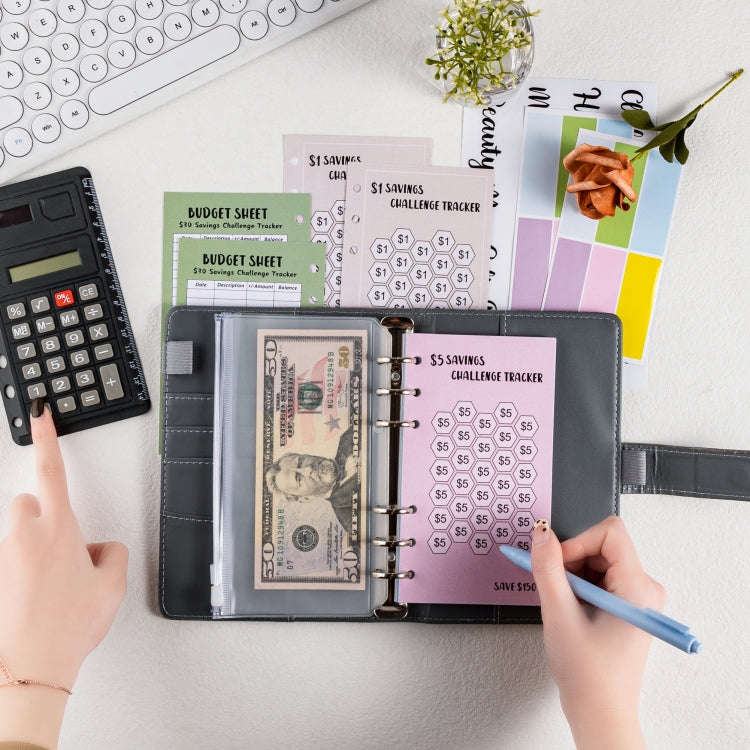 A6 Crocodile Pattern Money Saving Challenge Budget Notebook PU Leather Envelope Binder Budget(Pur...
