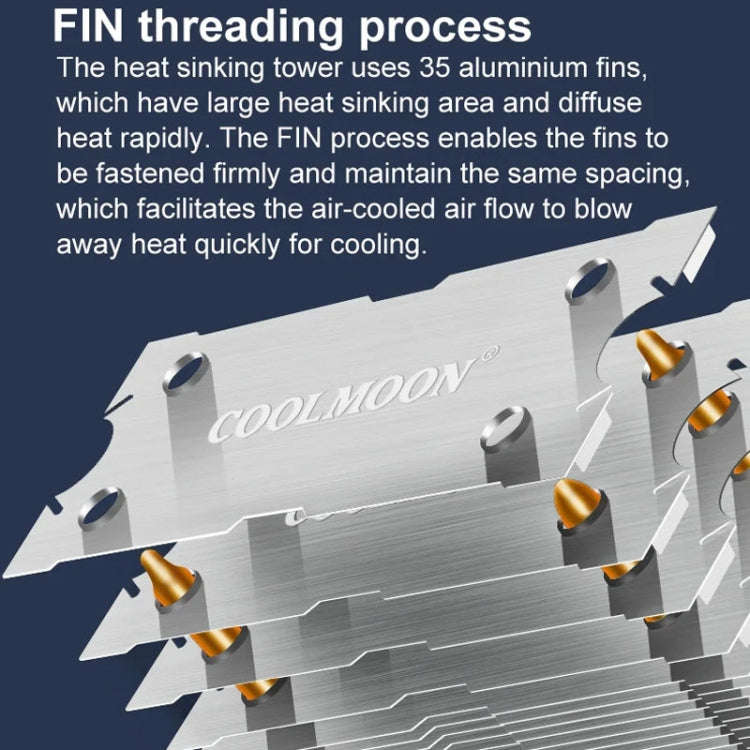 COOLMOON Frost Double Copper Tube CPU Fan Desktop PC Illuminated Silent AMD Air-Cooled Cooler, St...
