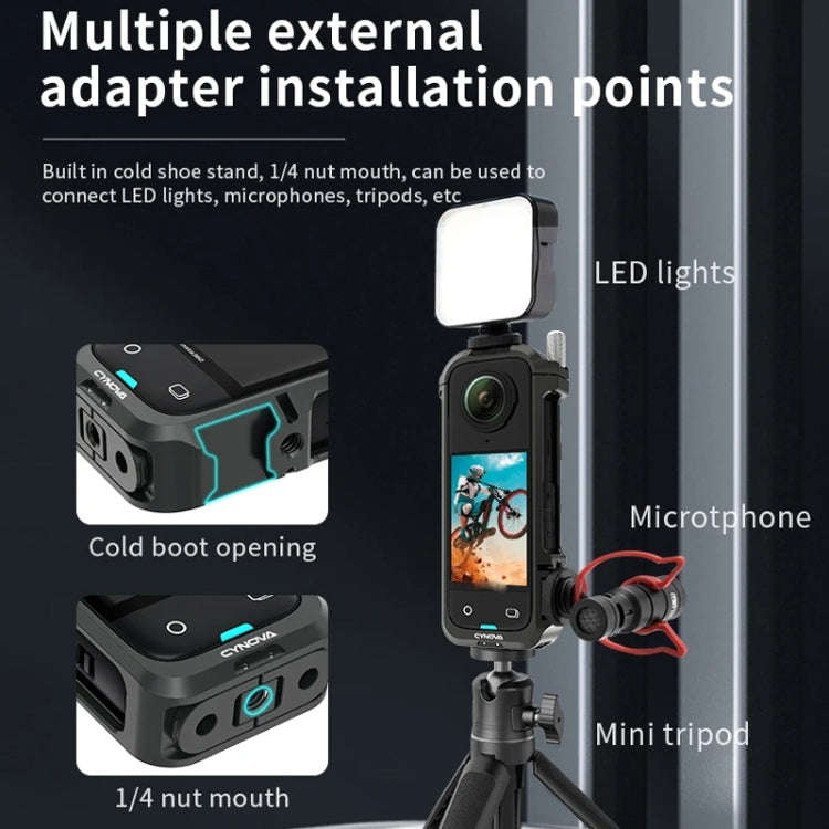For Insta360 X4 CYNOVA Metal Rabbit Cage + Lens Cover Set Protective Accessories(Black)