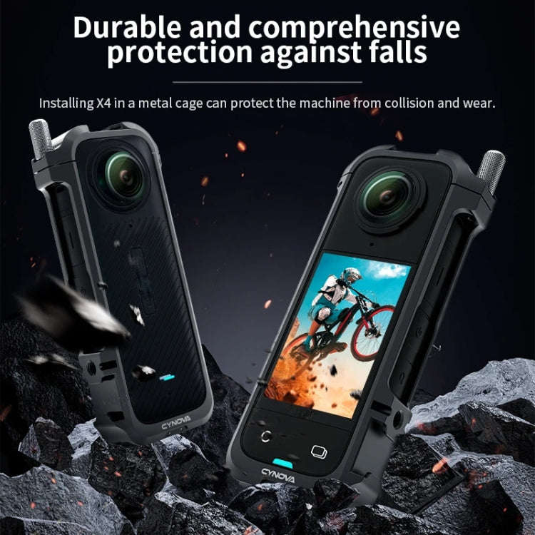 For Insta360 X4 CYNOVA Metal Rabbit Cage + Lens Cover Set Protective Accessories(Black)